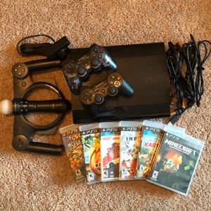 PS3 w/ 2 wireless controllers, games, etc.